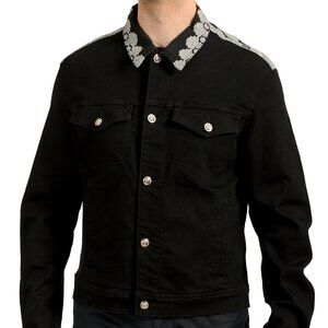Versace Men's Black & Barocco Silver Medusa Buttons Denim Jacket US L IT 52